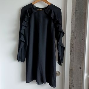 Black long sleeve frill detail dress